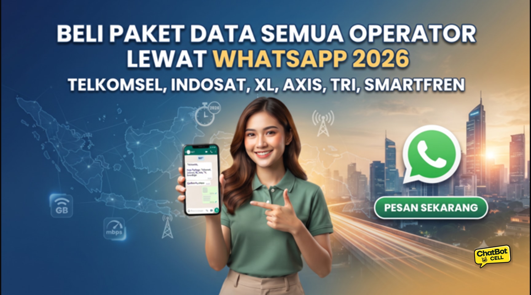 Beli Paket Data Semua Operator Lewat WhatsApp 2026 — Telkomsel, Indosat, XL, Axis, Tri, Smartfren