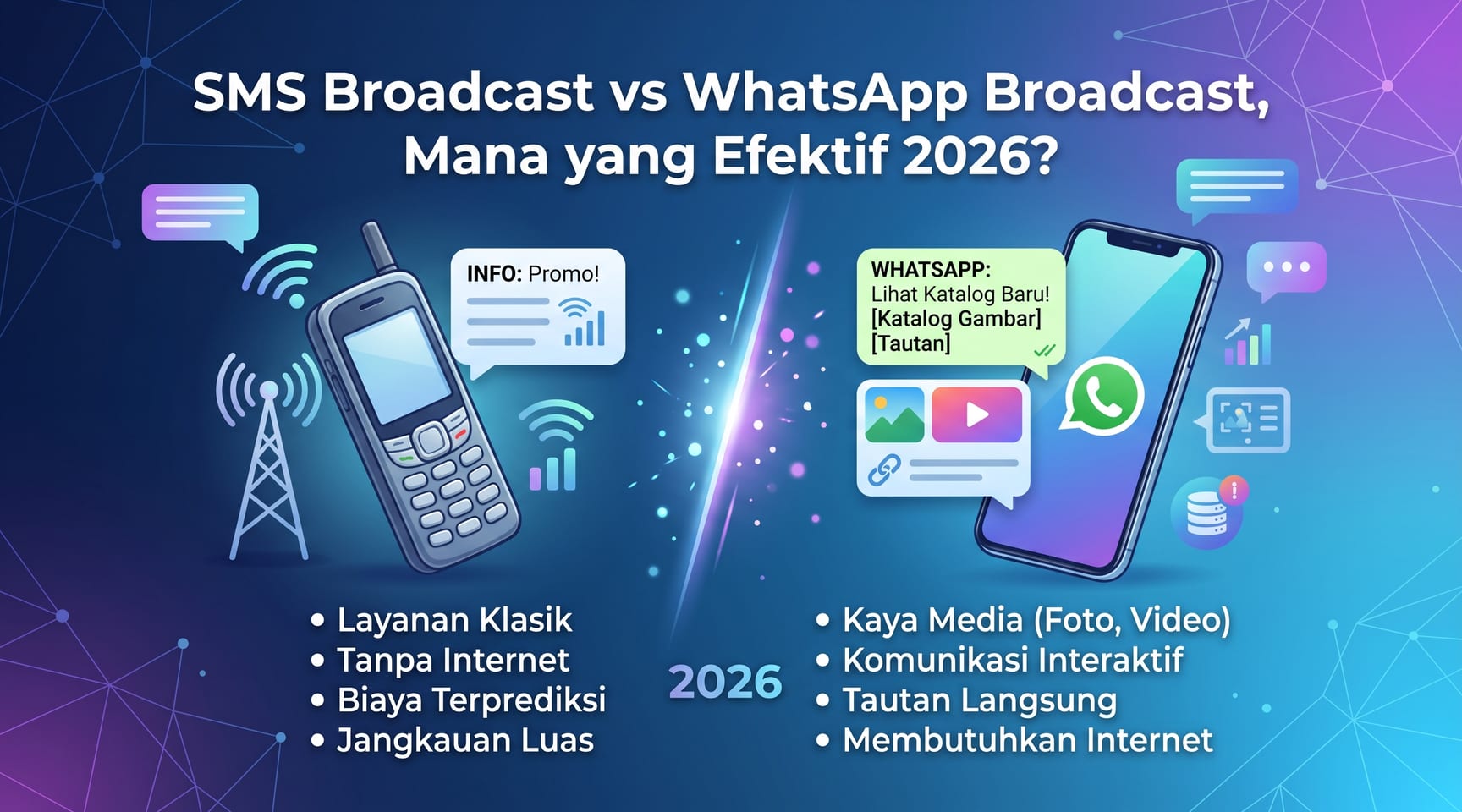 SMS Broadcast vs WhatsApp Broadcast — Mana yang Efektif 2026?
